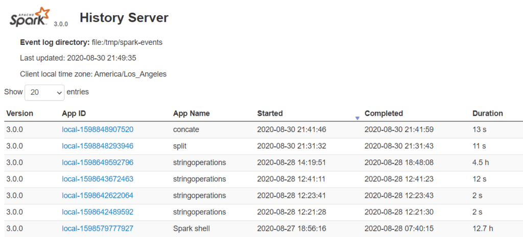 spark-history-server exemple